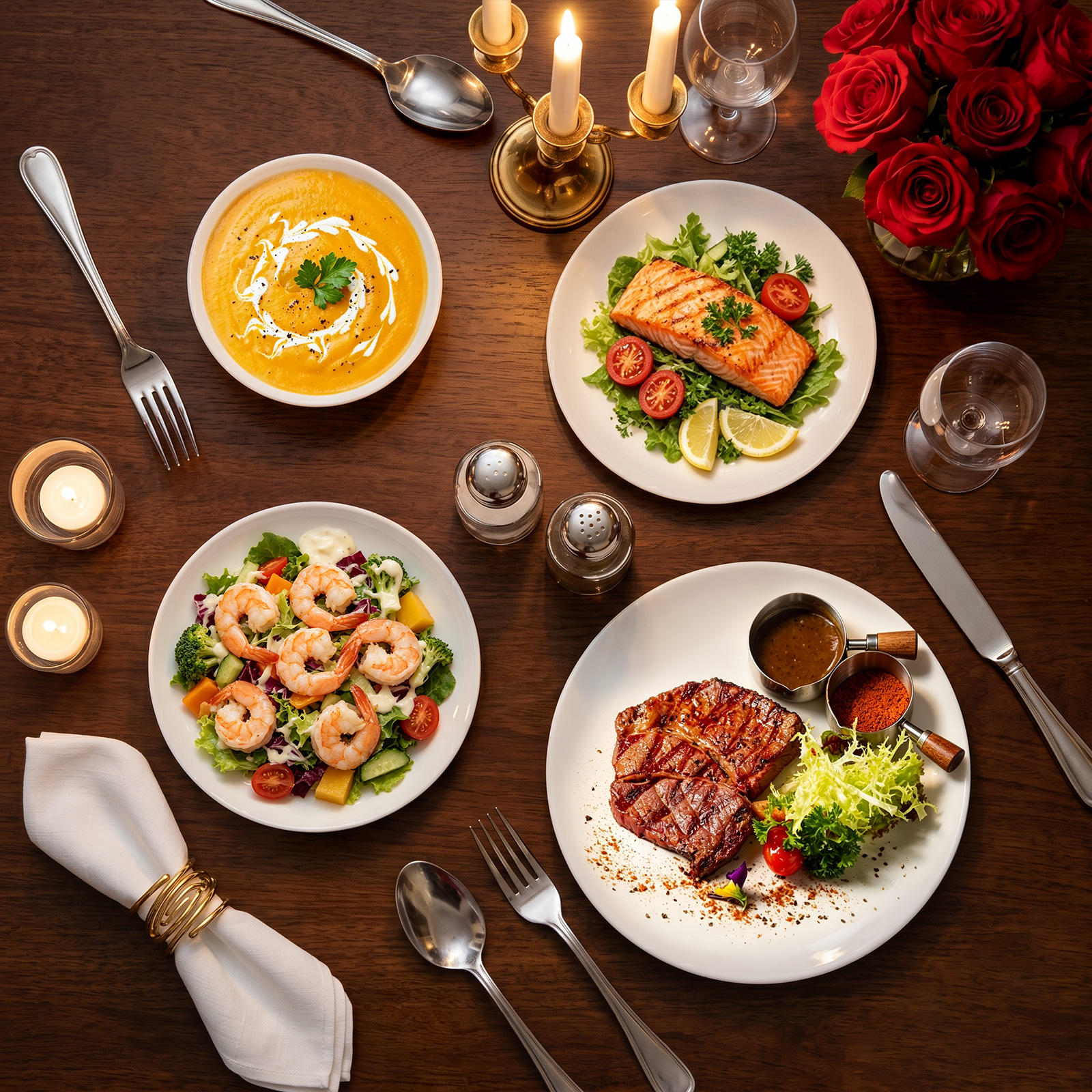 Dinner served on MOONLIT plates by candlelight