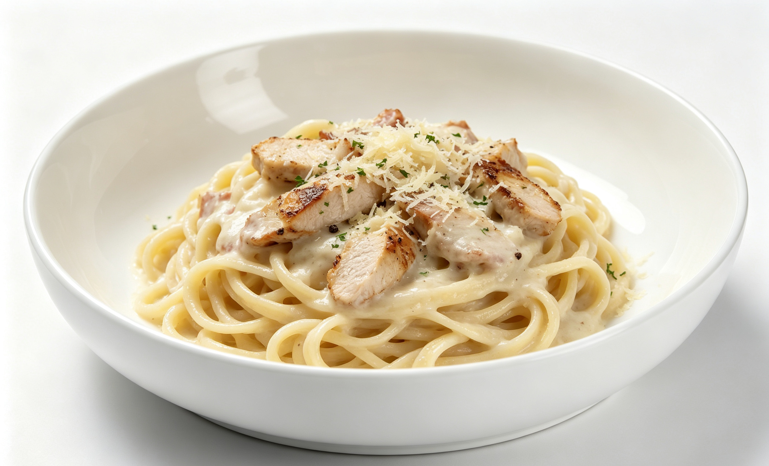 Creamy pasta served in the MOONLIT pasta bowl